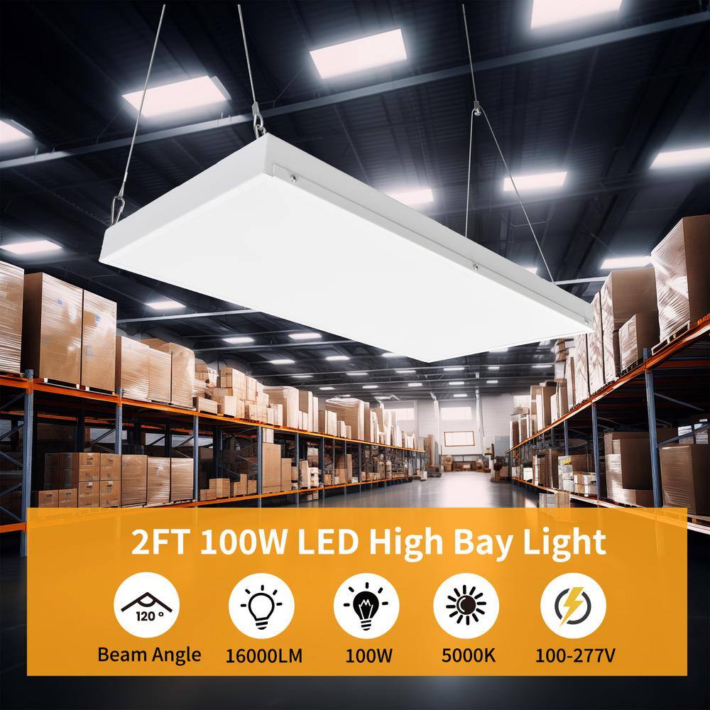 Bieuoram 2ft. 100-Watt Integrated LED White LED Linear High Bay Light 16000 Lumens 5000K Daylight for Shop, Warehouse (6-Pack）