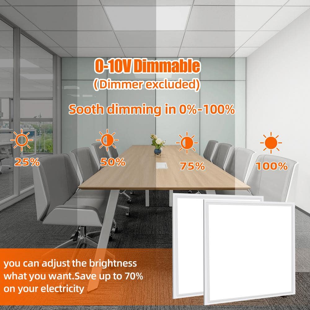 Bieuoram 2 ft. x 2 ft. 5800 Lumens Integrated LED Flat Panel Light, 5000K Daylight Dimmable Commercial Light for Office (10-Pack)