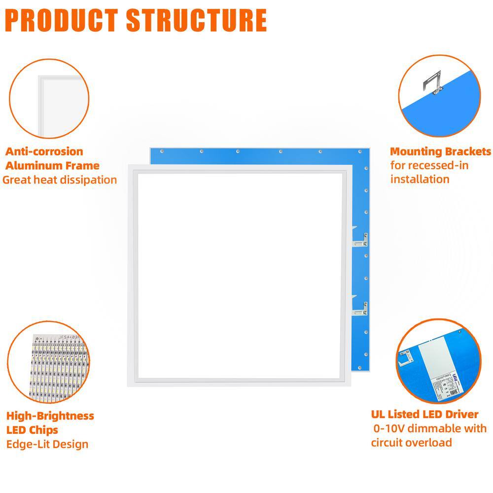 Bieuoram 2 ft. x 2 ft. 5800 Lumens Integrated LED Flat Panel Light, 5000K Daylight Dimmable Commercial Light for Office (10-Pack)