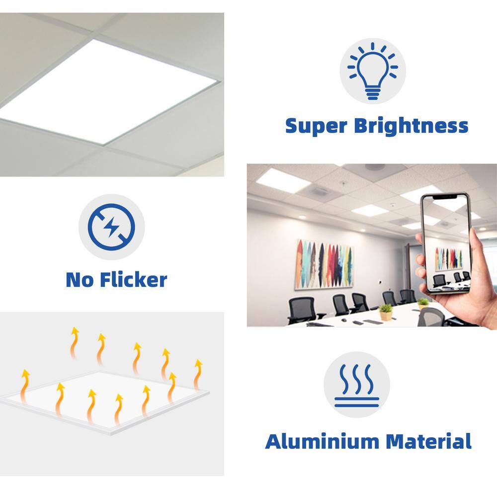 Bieuoram 2 ft. x 2 ft. 5800 Lumens Integrated LED Flat Panel Light, 5000K Daylight Dimmable Commercial Lihgt for Office (16-Pack)