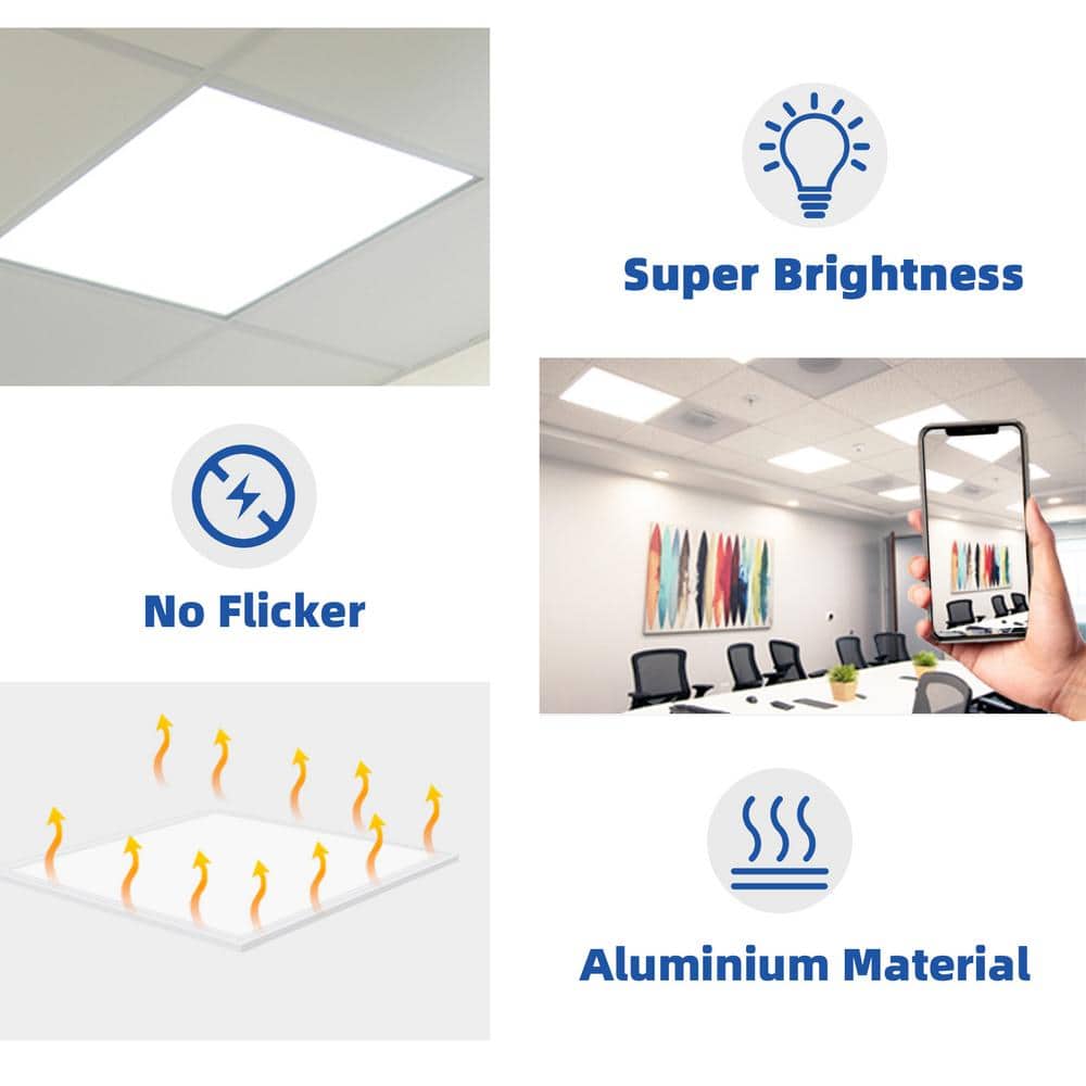 Bieuoram 2 ft. x 2 ft. 5800 Lumens Integrated LED Panel Light, 5000K Daylight, Dimmable 2x2 Recessed Edge-Lit Fixture (2 Pack)