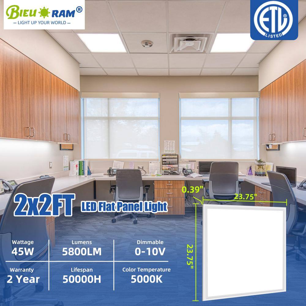 Bieuoram 2 ft. x 2 ft. 5800 Lumens Integrated LED Panel Light, 5000K Daylight, Dimmable 2x2 Recessed Edge-Lit Fixture (6-Pack)