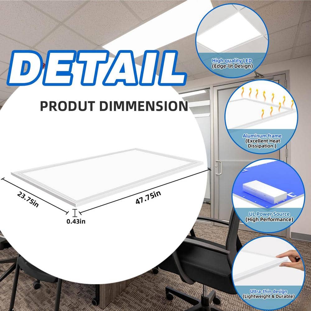 Bieuoram 2 ft. x 4 ft. 7800 Lumens Integrated LED Panel Light, 5000K White Color (4-Pieces)