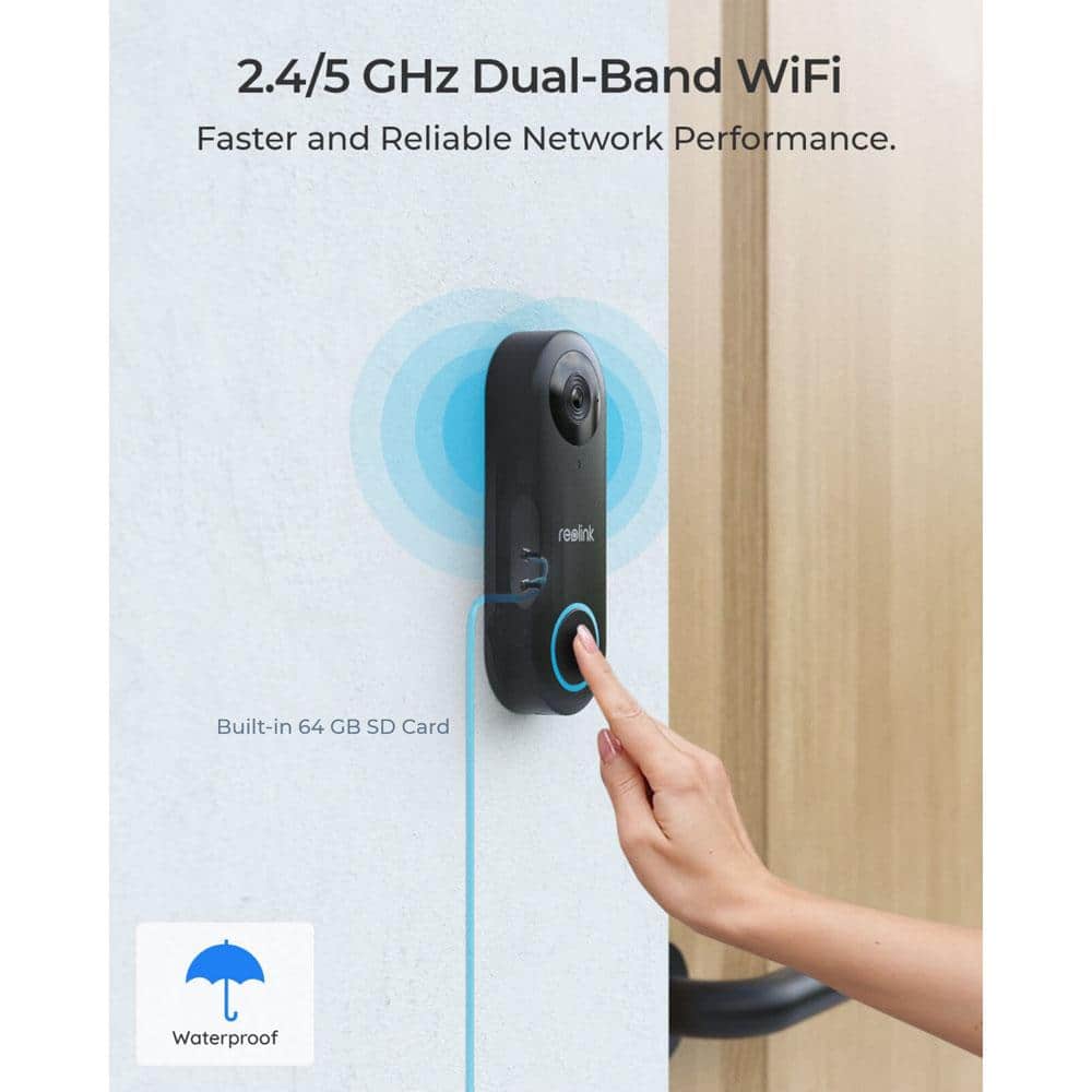 REOLINK Smart 2K Plus Wireless 5MP HD Smart Video Doorbell Camera with Chime, 180° Diagonal, Person Detection, 5/2.4Ghz WiFi