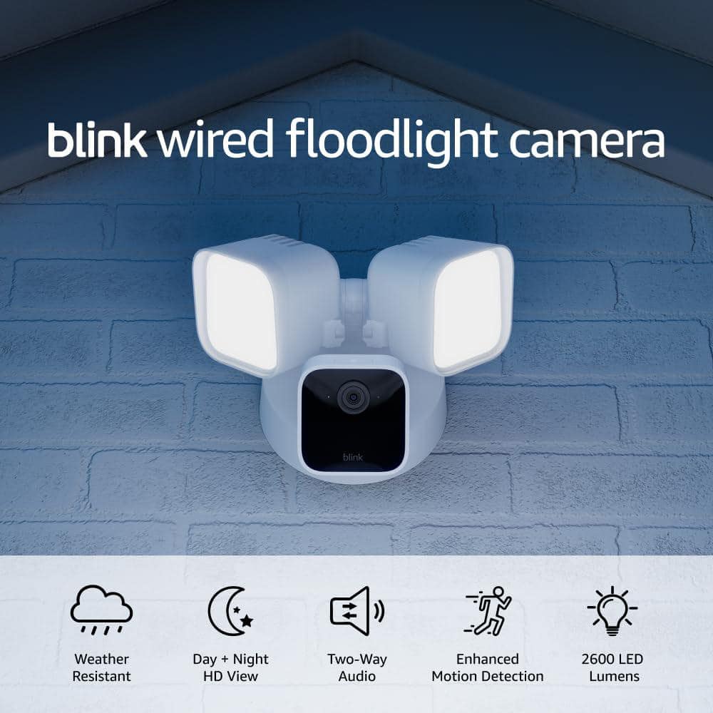 Blink Wired Floodlight Camera - Smart Security Camera, 2600 Lumens, HD Works with Alexa - 1 Camera (White)