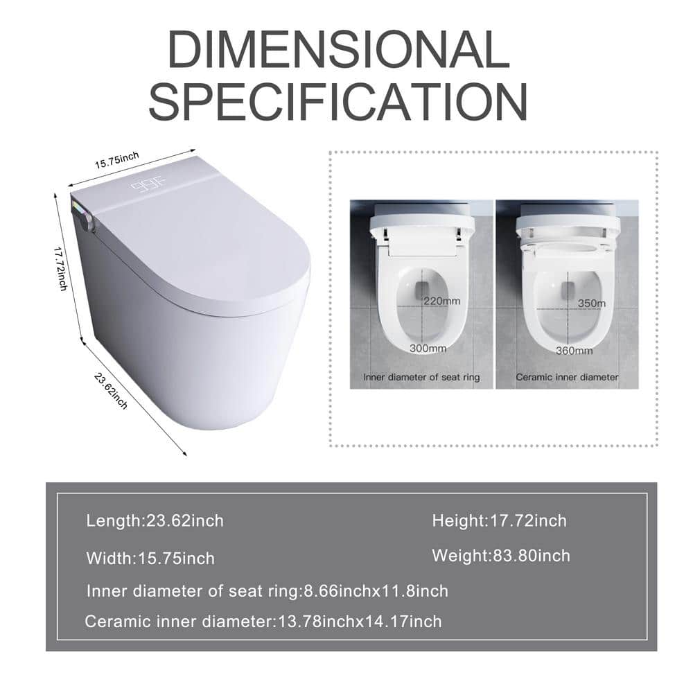 Boosicavelly Smart Bidet Toilet 1.19 GPF in White with Night Light and Remote Control