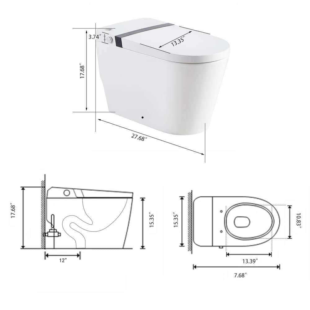 Boosicavelly Elongated Bidet Toilet with Heated Deodorizing & Soft Close - 1.28 GPF White