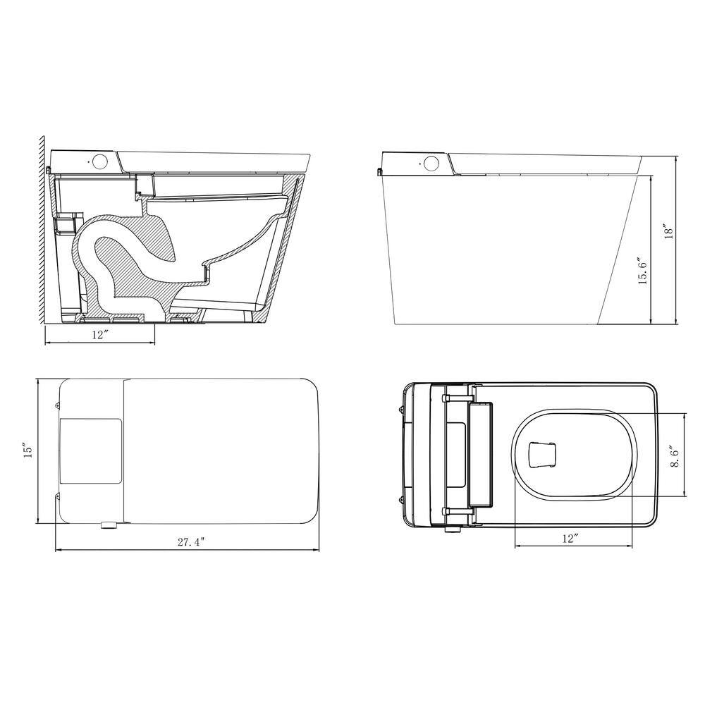 Boosicavelly Square Bidet Toilet with Heated, Deodorizing, Soft Close - FZUBTO4-W