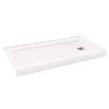 ShowerCast 60 in. x 30 in. Single Threshold Shower Pan in White with Modern Square Chrome Shower Drain Cover Right Drain