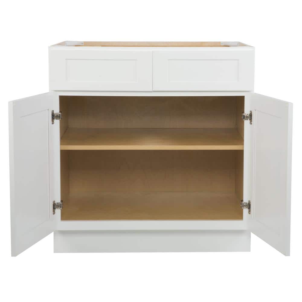 Bremen Cabinetry Bremen Shaker Ready to Assemble 33 x 34.5 x 24 in. Base Cabinet with 2 Doors and 2 Drawers in White
