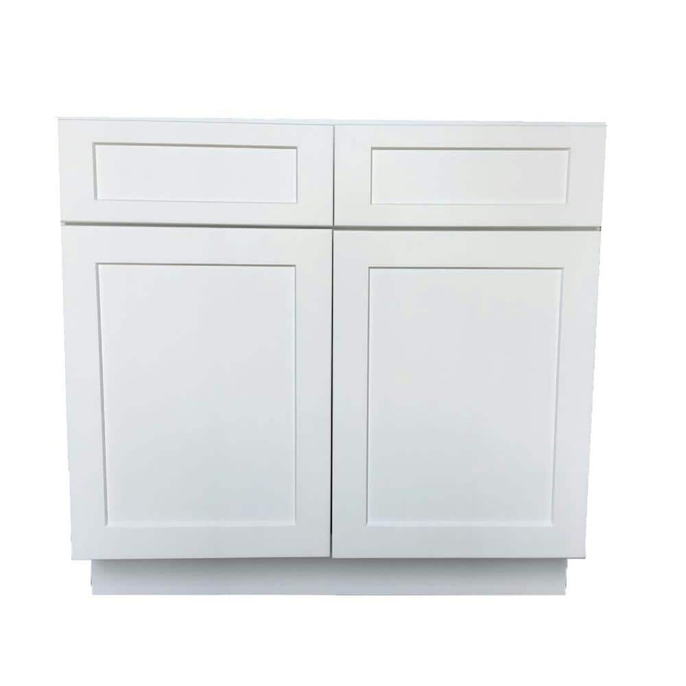Bremen Cabinetry Bremen Shaker Ready to Assemble 33 x 34.5 x 24 in. Base Cabinet with 2 Doors and 2 Drawers in White