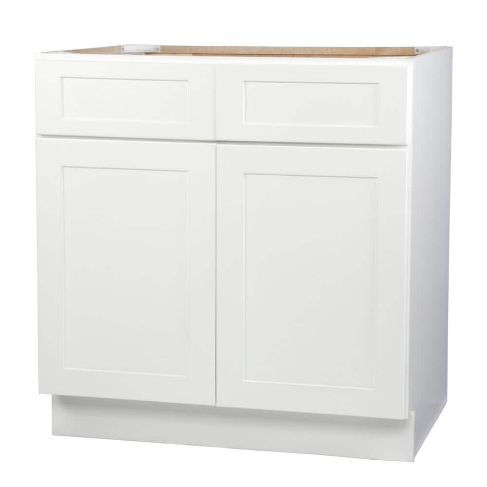 Bremen Cabinetry Bremen Shaker Ready to Assemble 33 x 34.5 x 24 in. Base Cabinet with 2 Doors and 2 Drawers in White