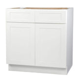Bremen Cabinetry Bremen Shaker Ready to Assemble 33 x 34.5 x 24 in. Base Cabinet with 2 Doors and 2 Drawers in White