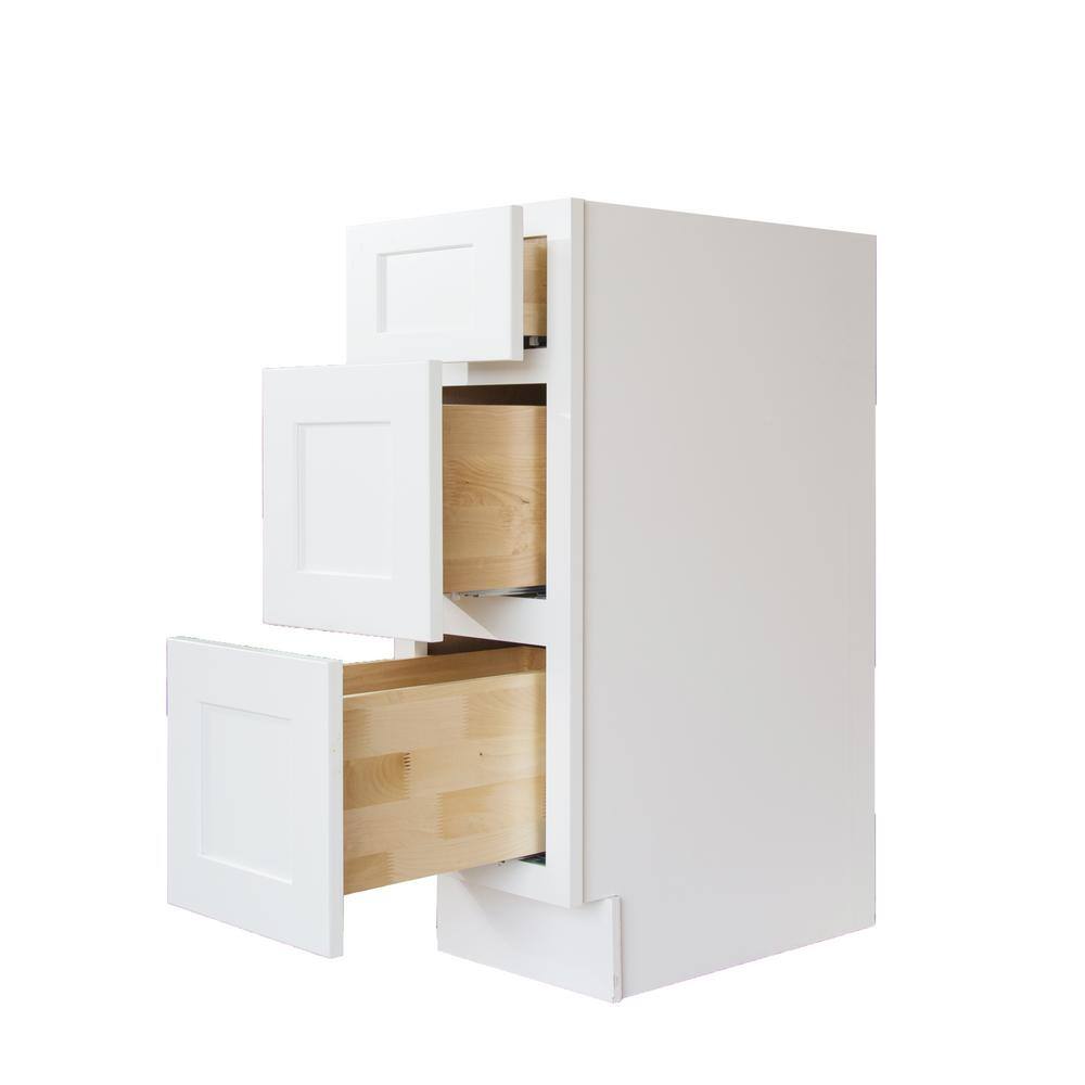 Bremen Cabinetry Bremen Ready to Assemble 15x34.5x24 in. Shaker Base Drawer with 1 Standard Drawer with 2 Deep Drawers in White