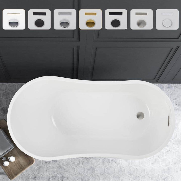 Vanity Art Limoges 55 in. Acrylic Flatbottom Bathtub in White/Brushed Nickel