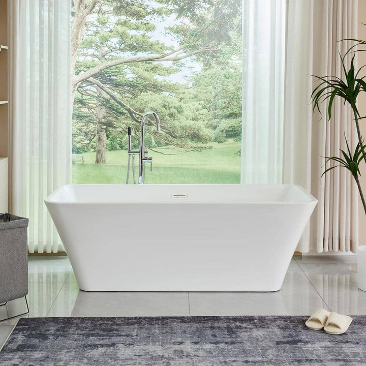 Vanity Art Nantes 67 in. x 30 in. Acrylic Freestanding Soaking Bathtub with Center Drain in White/Brushed Nickel