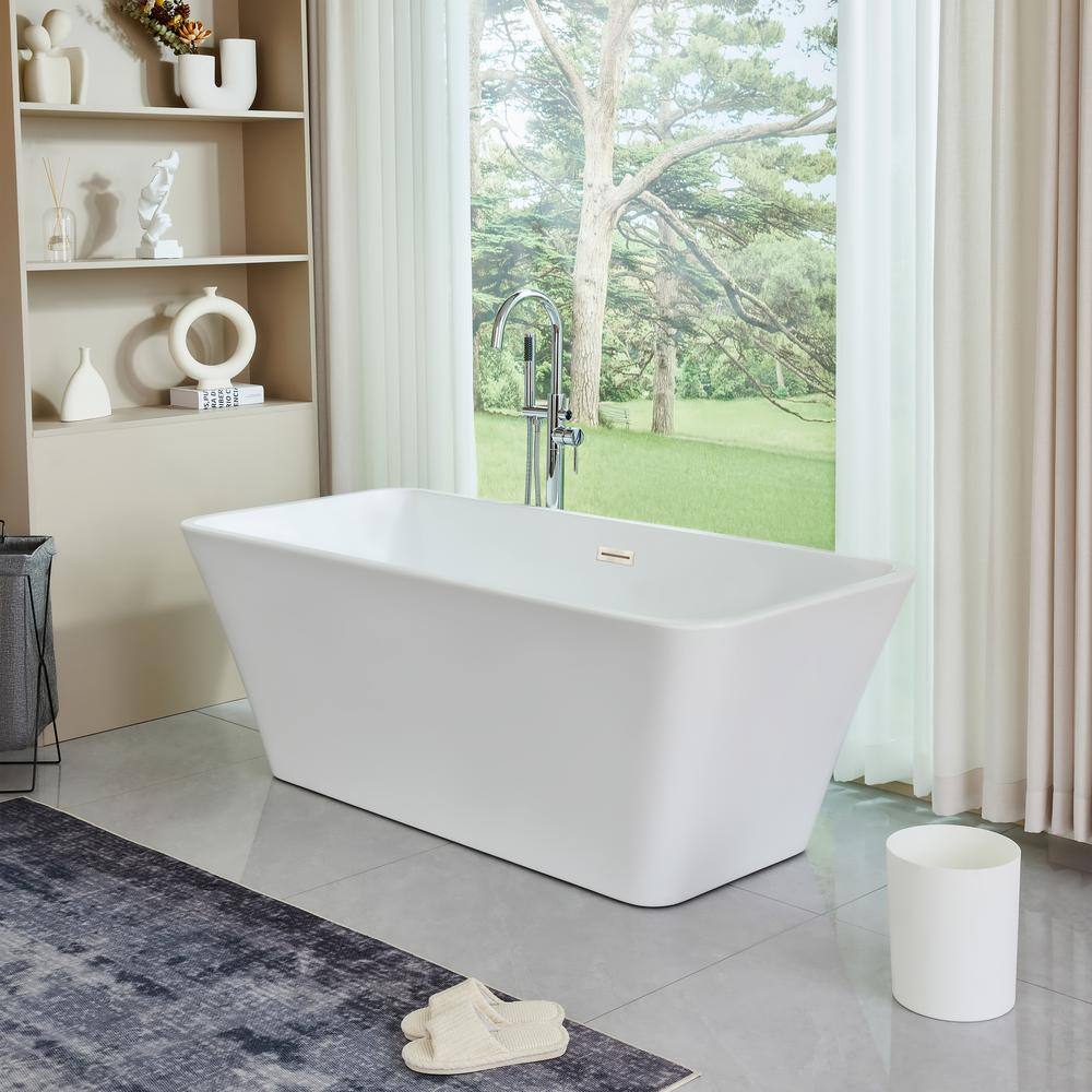 Vanity Art Nantes 67 in. x 30 in. Acrylic Freestanding Soaking Bathtub with Center Drain in White/Brushed Nickel
