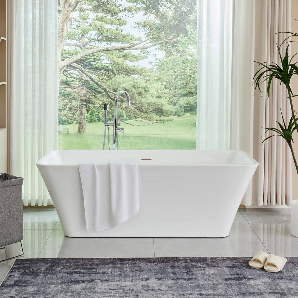 Vanity Art Nantes 67 in. x 30 in. Acrylic Freestanding Soaking Bathtub with Center Drain in White/Brushed Nickel