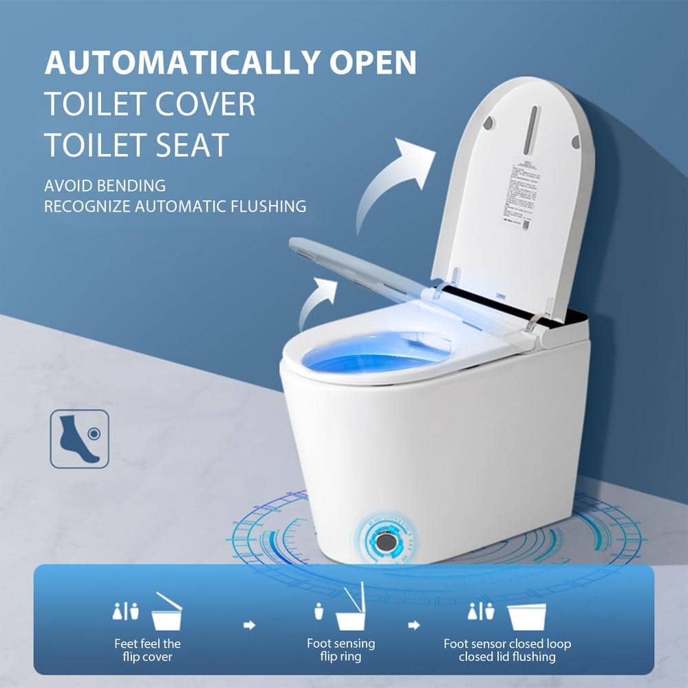 BWE Stylement Tankless Smart Bidet One Piece Toilet Square in White with Auto Open/Close and Flush