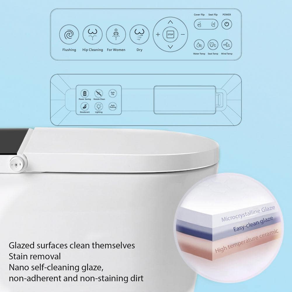 BWE Elongated Smart Toilet Bidet with Auto Features and Remote