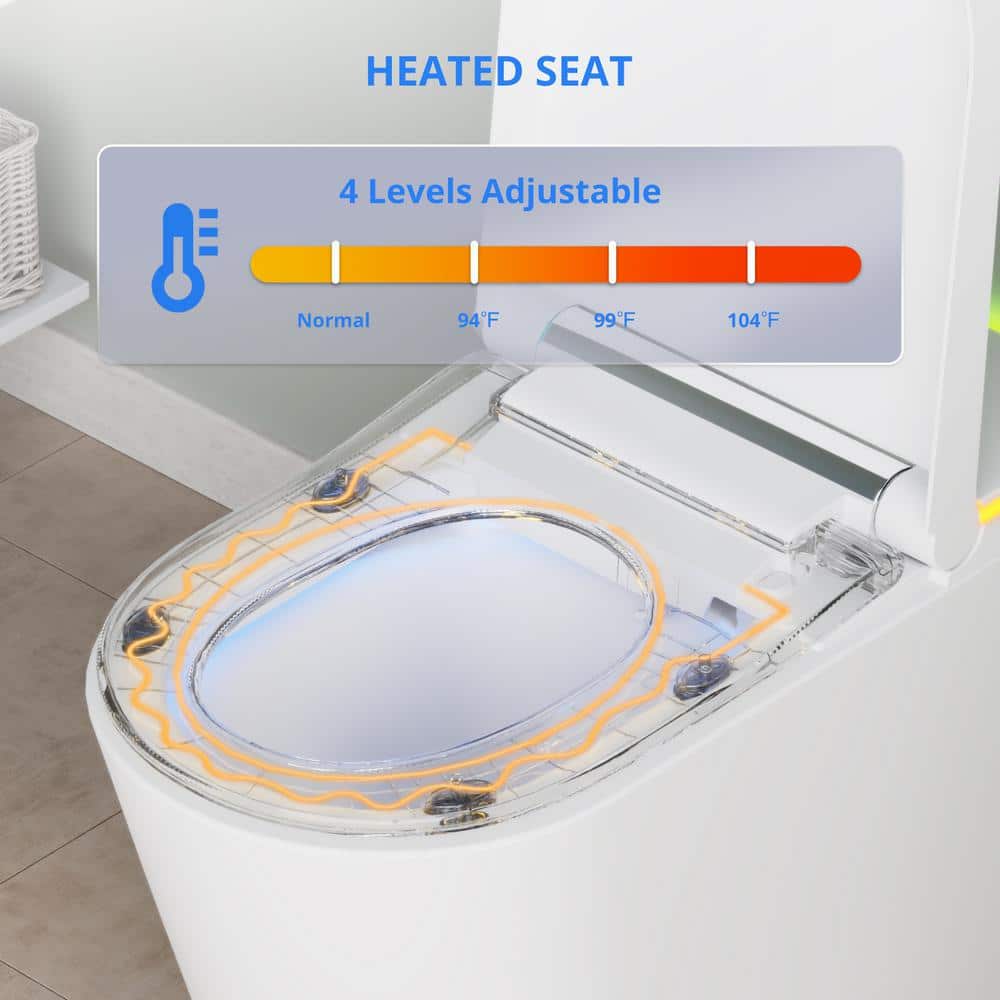 Relyblo Elongated Smart Bidet Toilet with Adjustable Sprayer, Built-In Aromatherapy, Foot Sensor