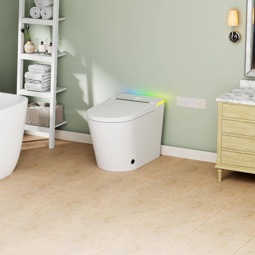 Relyblo Elongated Smart Bidet Toilet with Adjustable Sprayer, Built-In Aromatherapy, Foot Sensor
