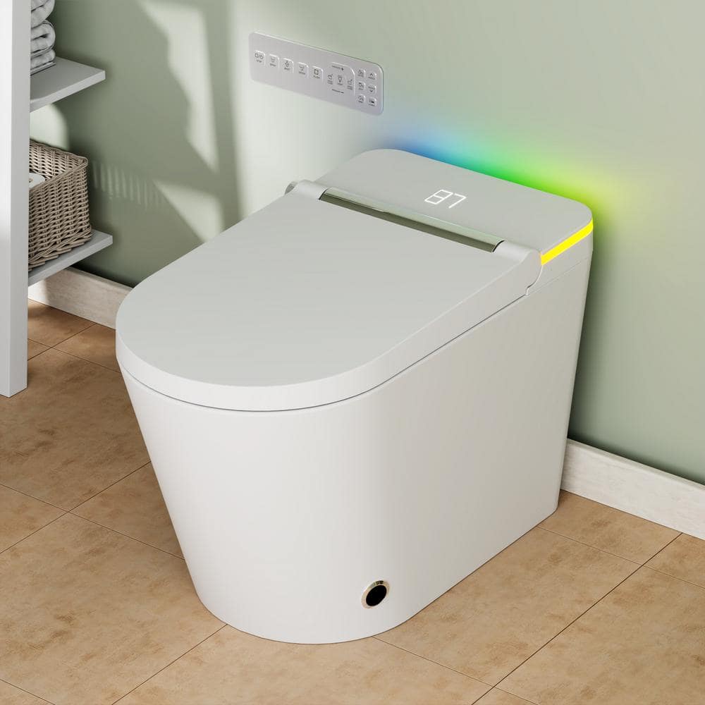 Relyblo Elongated Smart Bidet Toilet with Adjustable Sprayer, Built-In Aromatherapy, Foot Sensor