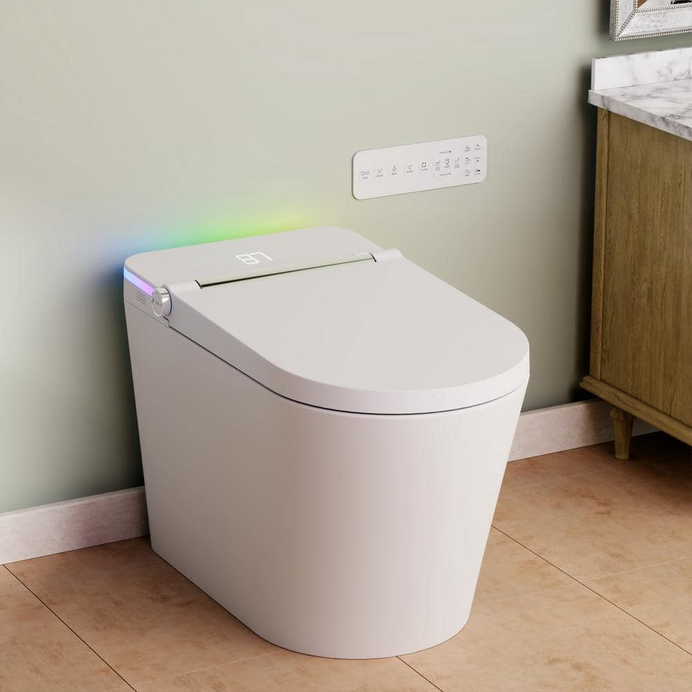 Relyblo Elongated Smart Bidet Toilet with Adjustable Sprayer, Built-In Aromatherapy, Foot Sensor