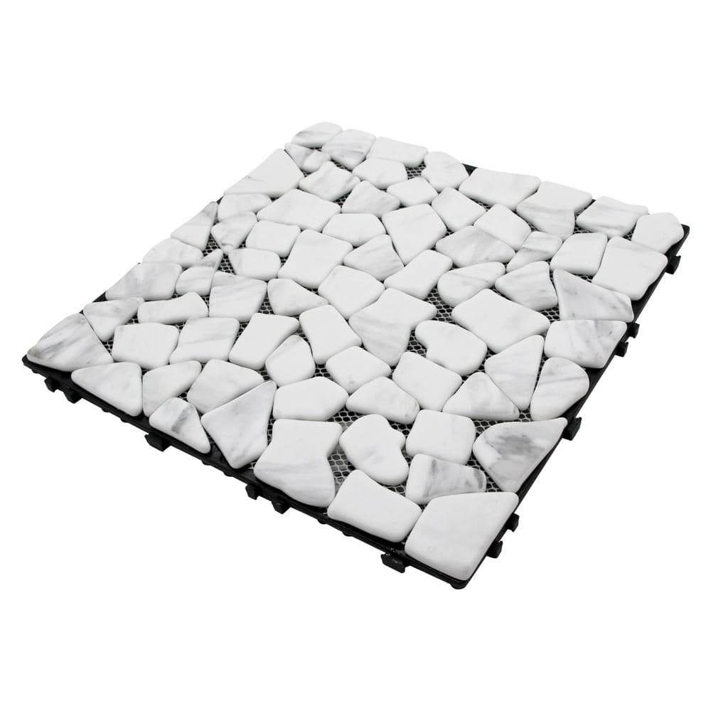 White Deck Pebble 12 in. x 12 in. Outdoor Patio Flooring Recycled Glass Interlocking Mosaic Floor Tile (4 sq. ft./Case)