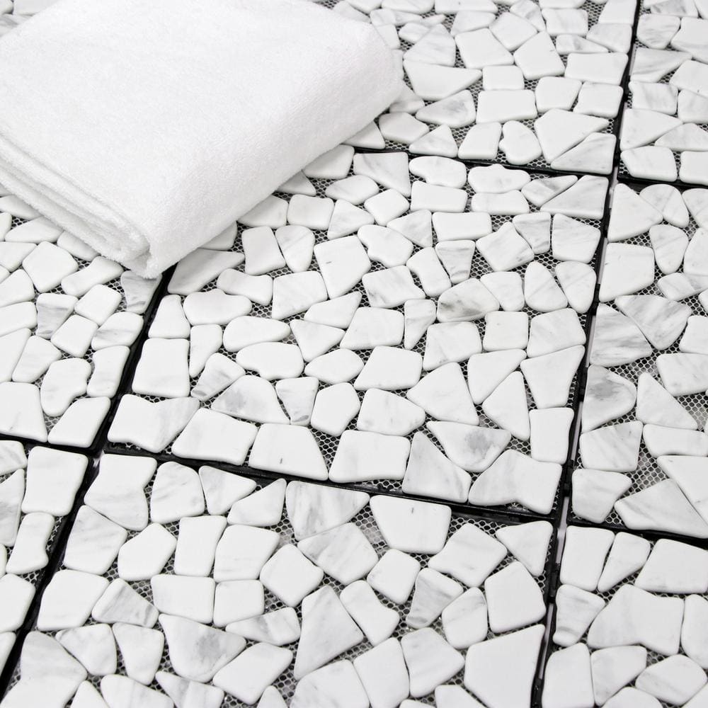 White Deck Pebble 12 in. x 12 in. Outdoor Patio Flooring Recycled Glass Interlocking Mosaic Floor Tile (4 sq. ft./Case)