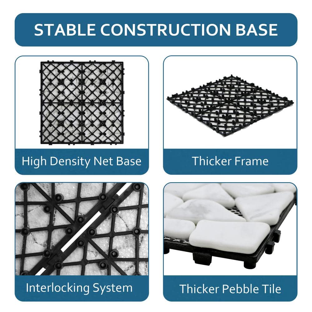 White Deck Pebble 12 in. x 12 in. Outdoor Patio Flooring Recycled Glass Interlocking Mosaic Floor Tile (4 sq. ft./Case)