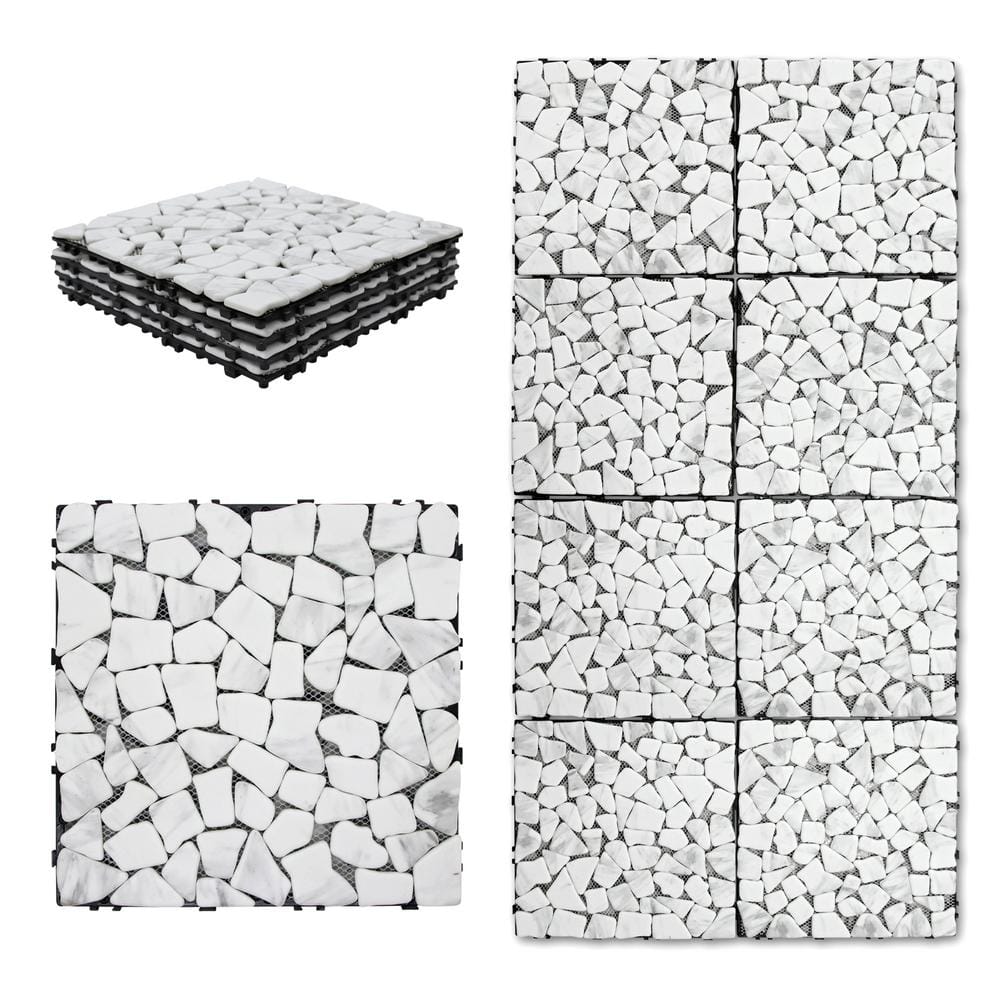 White Deck Pebble 12 in. x 12 in. Outdoor Patio Flooring Recycled Glass Interlocking Mosaic Floor Tile (4 sq. ft./Case)