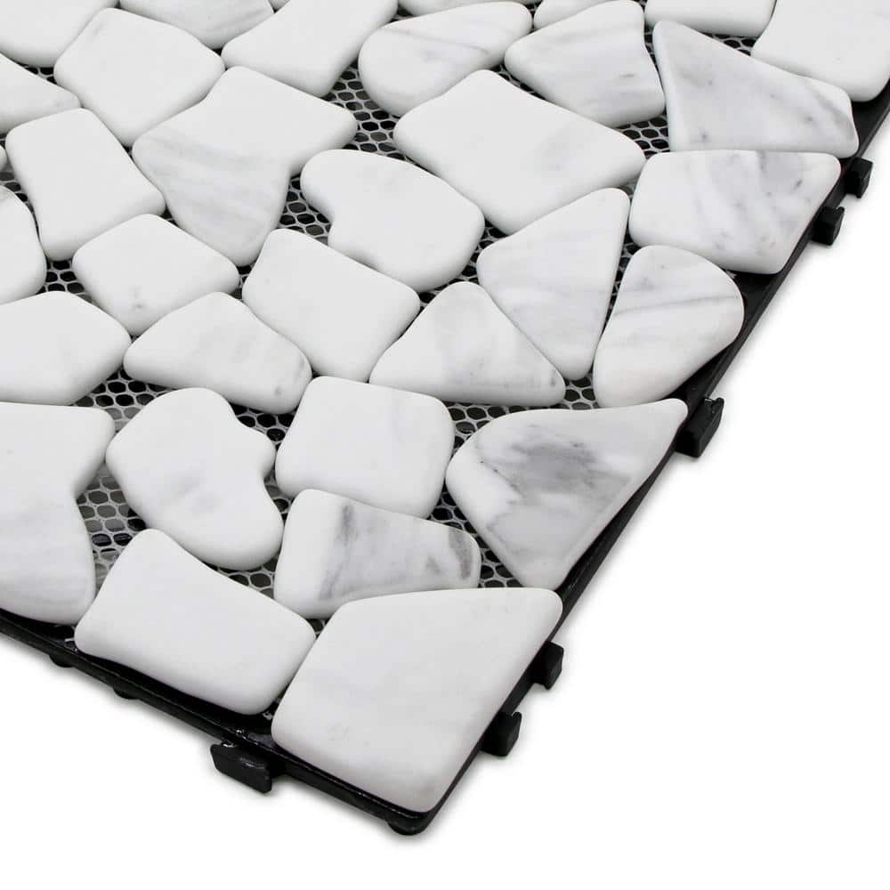 White Deck Pebble 12 in. x 12 in. Outdoor Patio Flooring Recycled Glass Interlocking Mosaic Floor Tile (4 sq. ft./Case)
