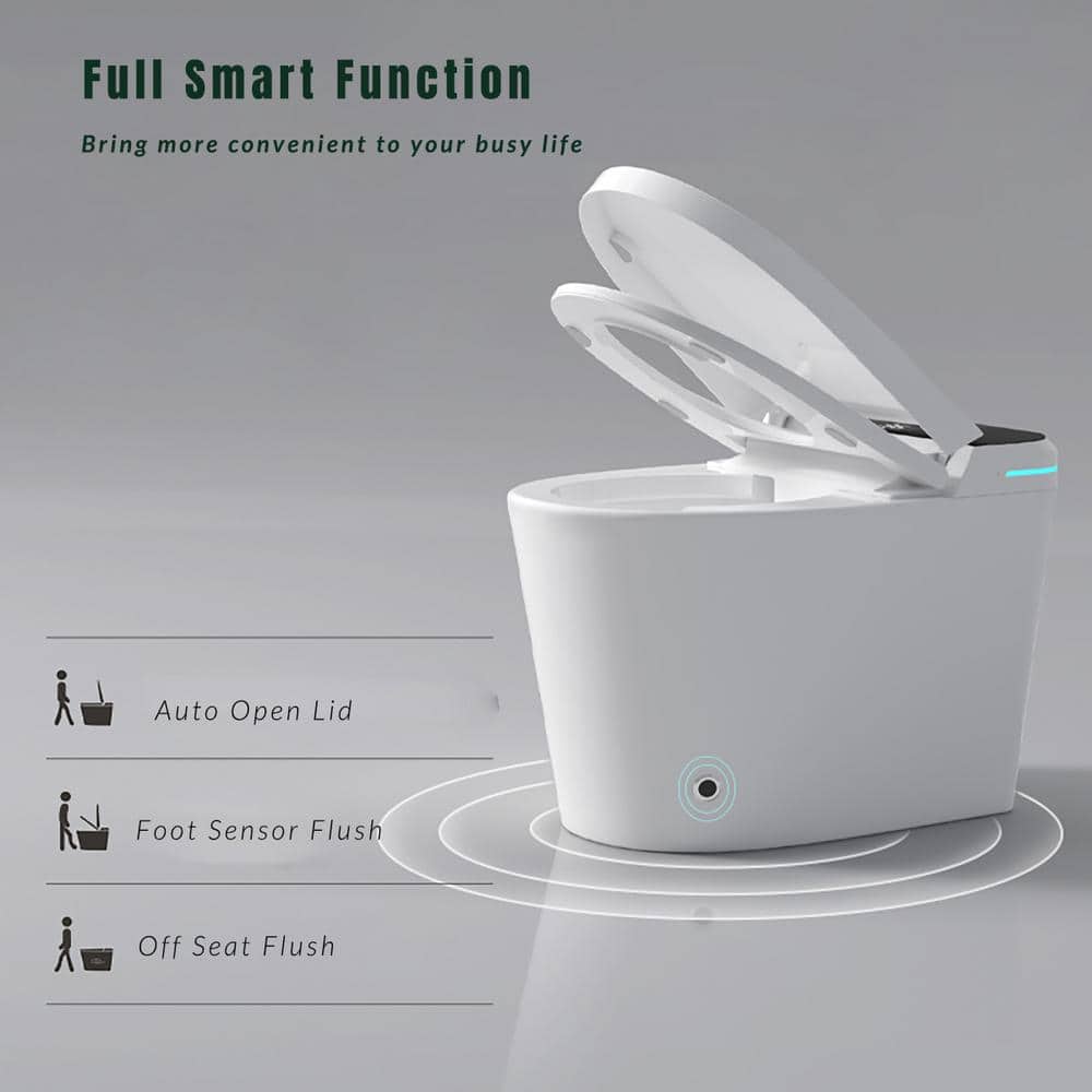 CASAINC Elongated Smart Bidet Toilet with Auto Open/Close Seat, Heated Seat, Foot Sensor, Warm Water & Dryer - 1.28 GPF, White