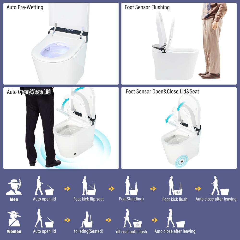 CASAINC Elongated Electric Smart Bidet Toilet with Auto Open, LED Display, and Warm Water Wash