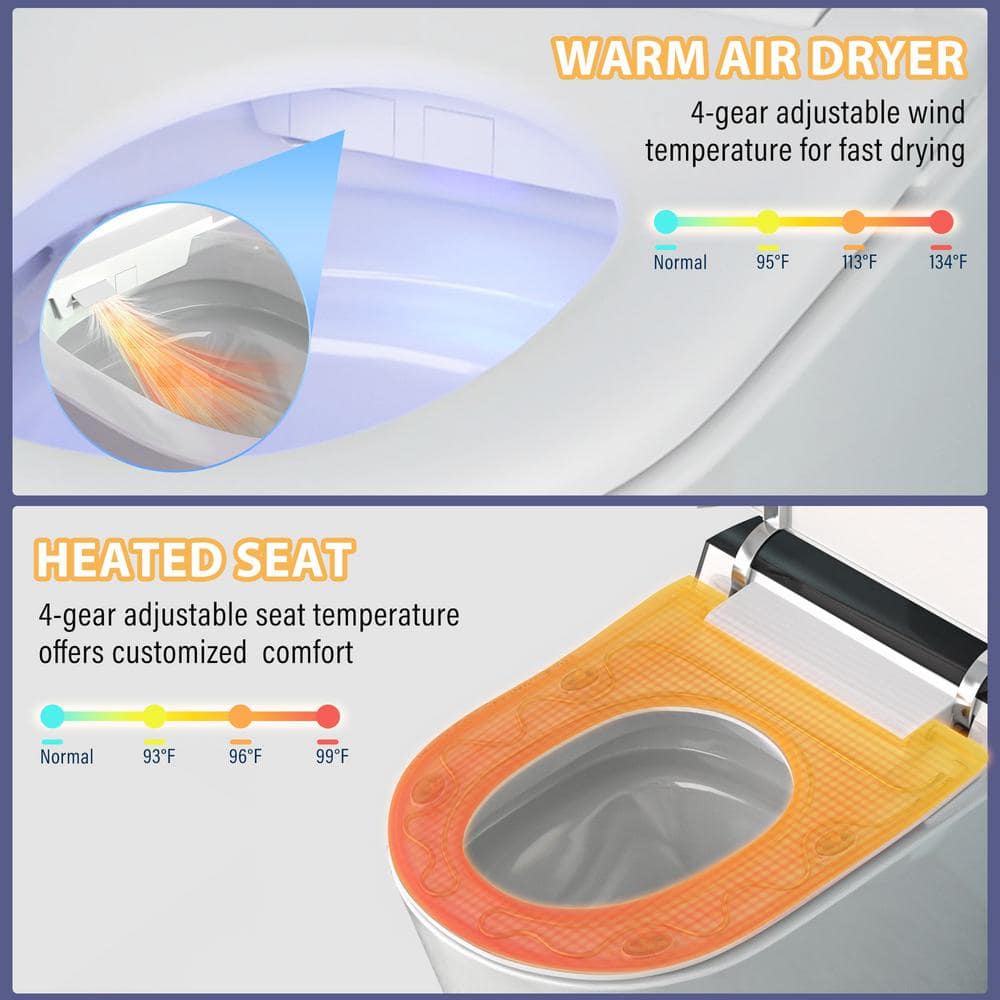 CASAINC Elongated Electric Smart Bidet Toilet with Auto Open, LED Display, and Warm Water Wash