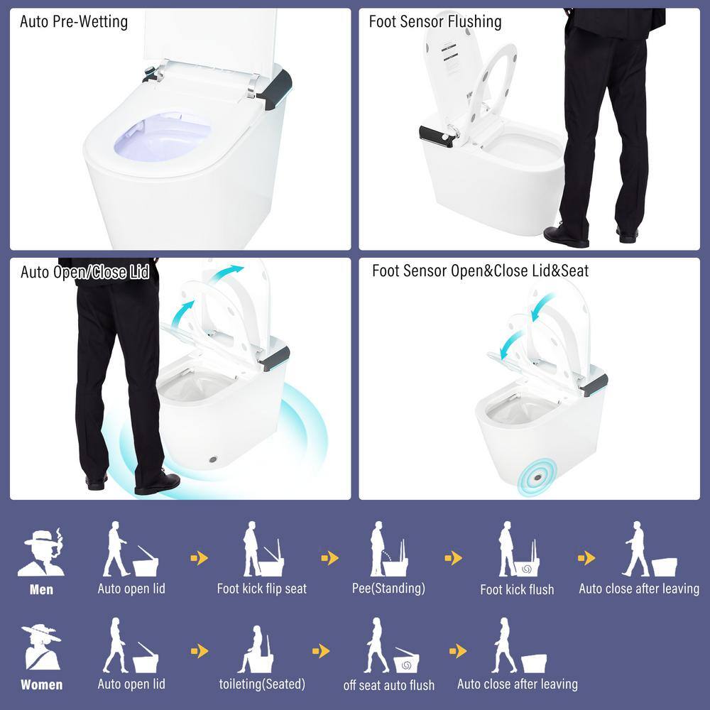 CASAINC Elongated Electric Smart Bidet Toilet with Foot Sensor Flush, LED Display, and Warm Water Wash
