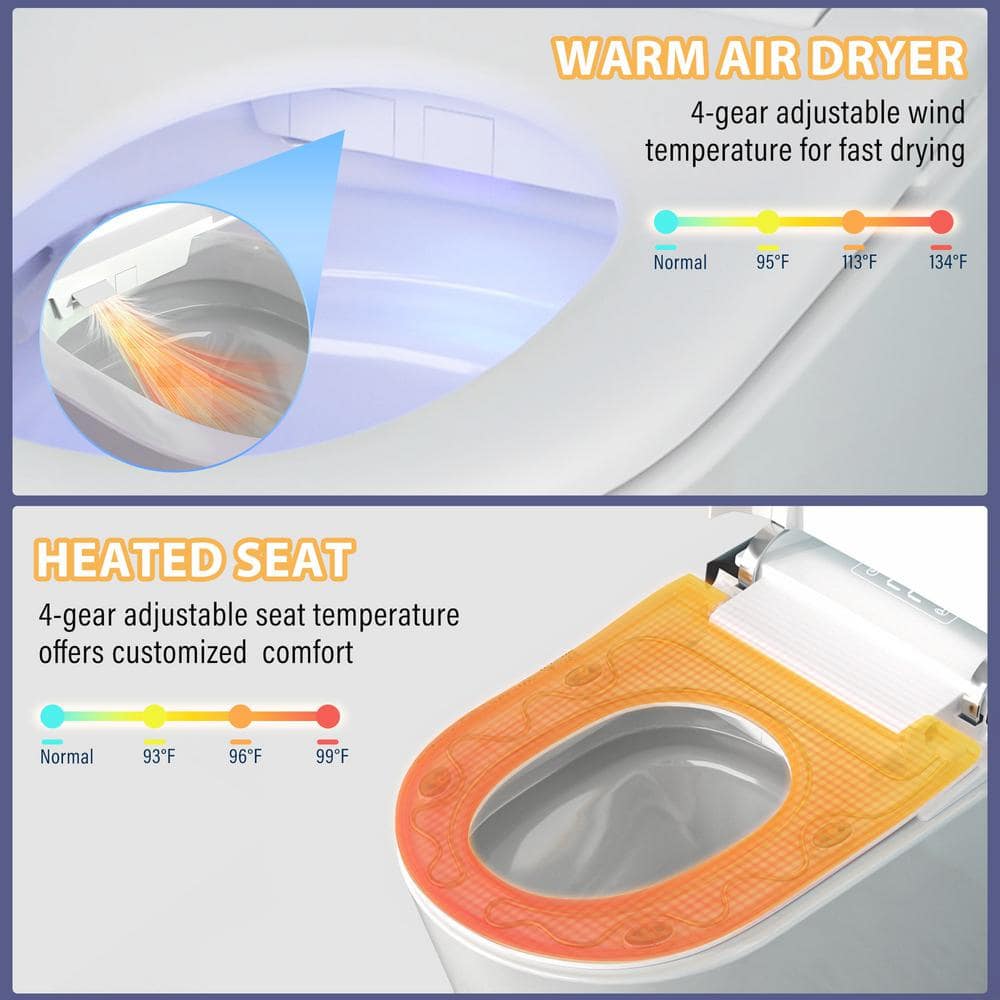 CASAINC Elongated Electric Smart Bidet Toilet with Foot Sensor Flush, LED Display, and Warm Water Wash
