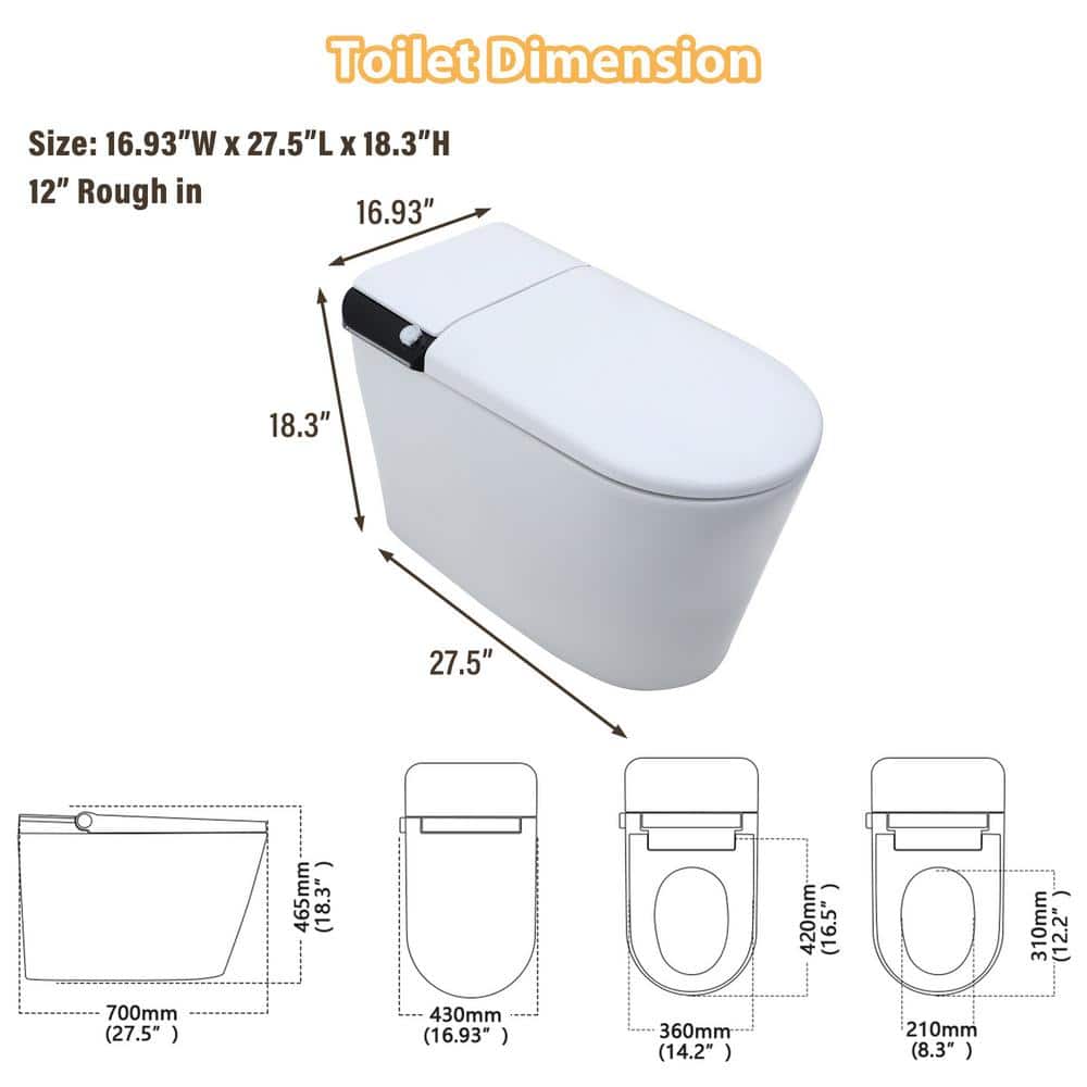 CASAINC Elongated Electric Smart Bidet Toilet with Foot Sensor Flush, LED Display, and Warm Water Wash