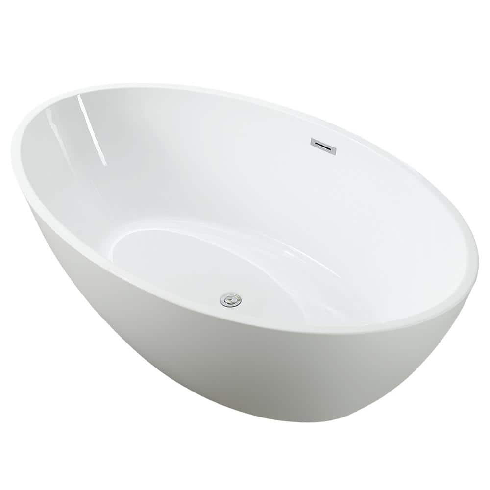 Vanity Art Chartres 59 in. Acrylic Flatbottom Freestanding Bathtub in White