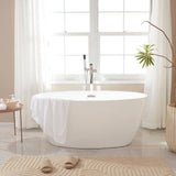 Vanity Art Calais 55 in. L x 32 in. W Acrylic Flatbottom Freestanding Bathtub with Center Drain in White/Polished Chrome
