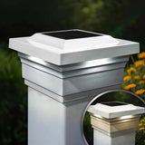 CLASSY CAPS Majestic 5 in. x 5 in. Outdoor White Vinyl LED Solar Post Cap (2-Pack)
