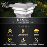 CLASSY CAPS Regal 4 in. x 4 in. Outdoor White Vinyl LED Solar Post Cap (2-Pack)