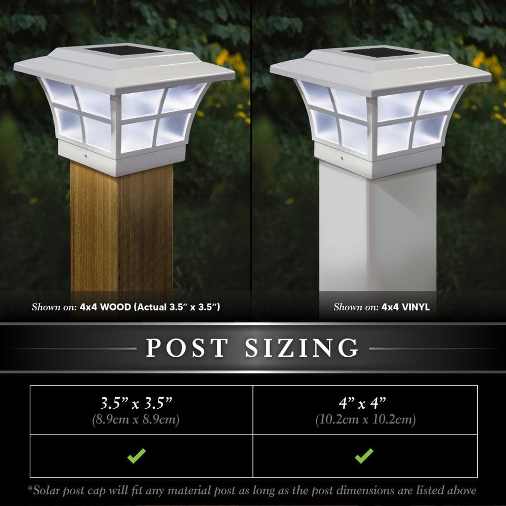 CLASSY CAPS Prestige 4 in. x 4 in. Outdoor White Vinyl LED Solar Post Cap (2-Pack)