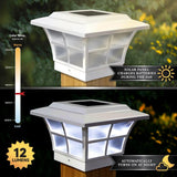CLASSY CAPS Prestige 4 in. x 4 in. Outdoor White Vinyl LED Solar Post Cap (2-Pack)