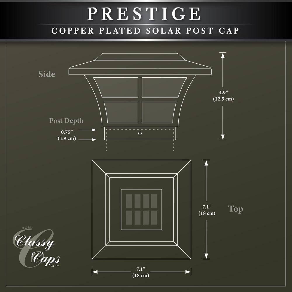CLASSY CAPS Prestige 4 in. x 4 in. Outdoor White Vinyl LED Solar Post Cap (2-Pack)