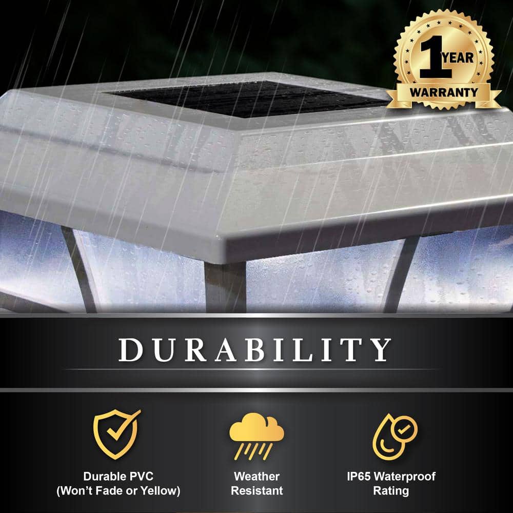 CLASSY CAPS Prestige 4 in. x 4 in. Outdoor White Vinyl LED Solar Post Cap (2-Pack)
