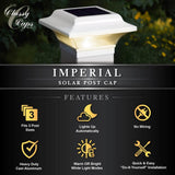 CLASSY CAPS Imperial 2.5 in. x 2.5 in. Outdoor White Cast Aluminum LED Solar Post Cap (2-Pack)