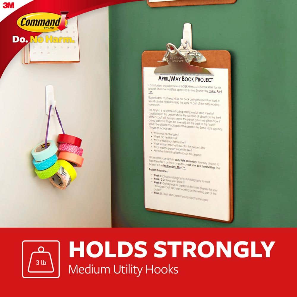 3M Command 3 lbs. Medium White Utility Hooks (2 Hooks, 4 Strips)