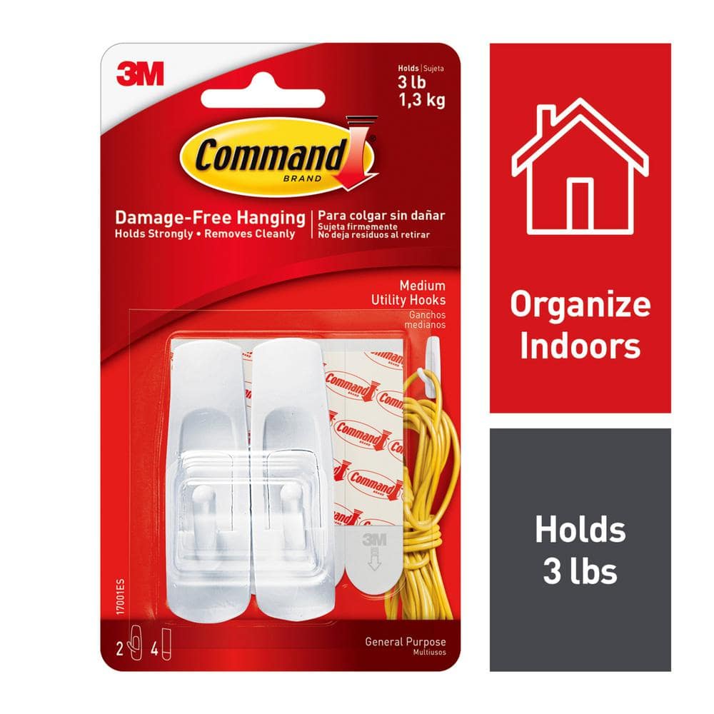 3M Command 3 lbs. Medium White Utility Hooks (2 Hooks, 4 Strips)